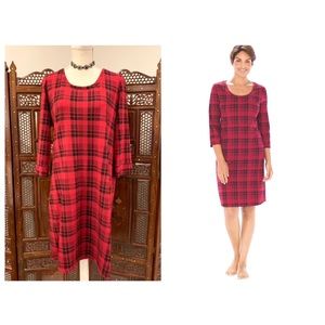 ♥️ SOMA EMBRACEABLE L RED & BLACK PLAID 3/4 SLEEVE STRETCH NIGHT SHIRT MODERN
